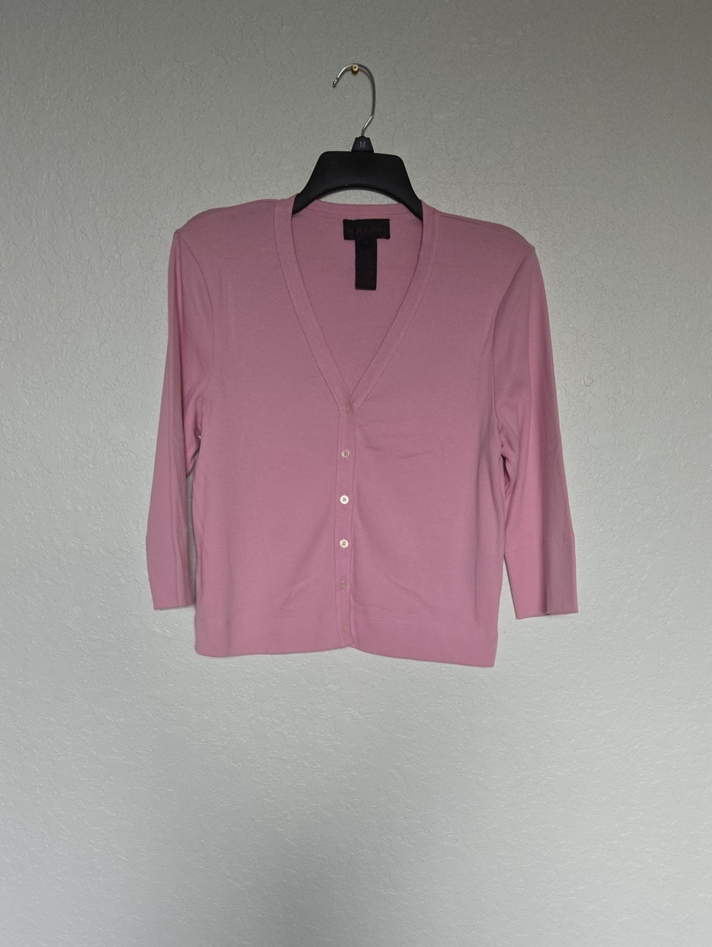 Ralph Lauren Pink V-Neck Pearl-Button Cardigan